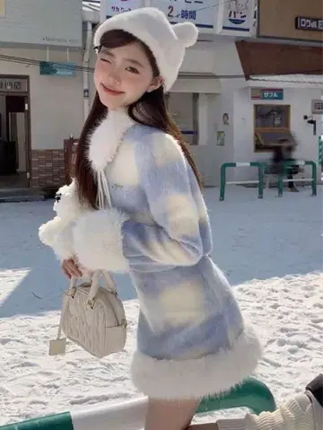 Shein 스카이블루와 화이트 체크 무늬 셋업