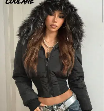 COOLANE 블랙 후드 부착 숏 다운 자켓