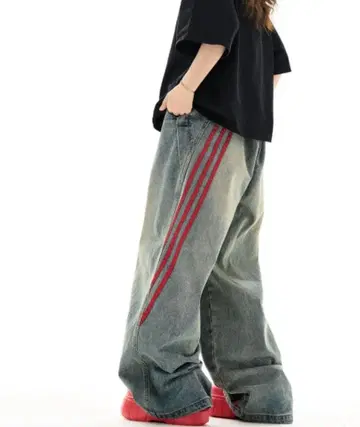 mushwear 트리플 라인 와이드 청바지