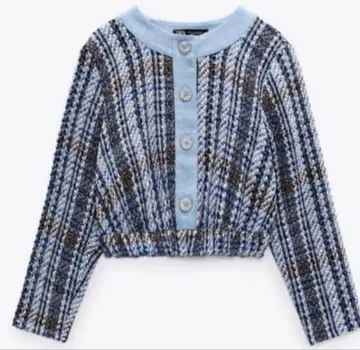 미사용 새상품 ZARA 자라 체크 무늬 크롭 니트 자켓풍 상의