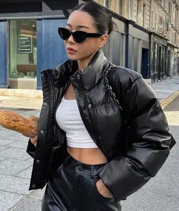 shein 블랙 가죽 다운 숏 기장 M 사이즈 dazy