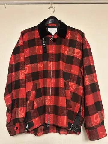 sacai x Eric Haze 2023SS 체크 자켓 빨간색 블랙