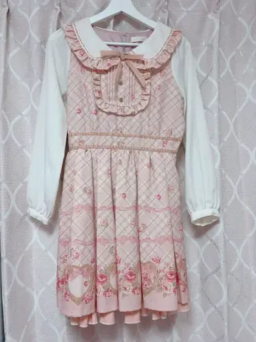 LIZLISA 리즈리사 하트 프레임 체크 무늬 원피스 꽃무늬