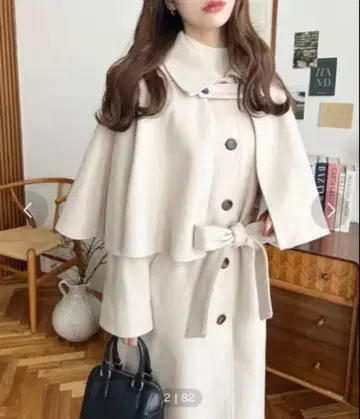 라이트 니트 멜톤 스텐 칼라 탈부착 가능 케이프 코트