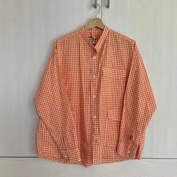 FAT 에프에이티 깅엄 체크 스탠드 카라 셔츠 오렌지 M 새상품급