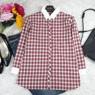 Y9217*키요코 타카세 체크 무늬 긴팔 셔츠 블라우스 빨흰 9