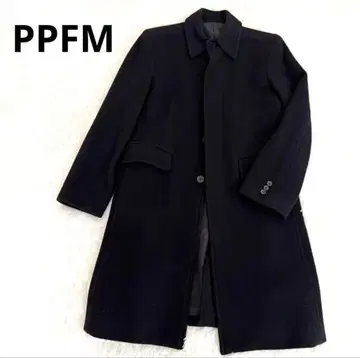 PPFM 울 90% 롱 코트 블랙 레트로 구제 의류