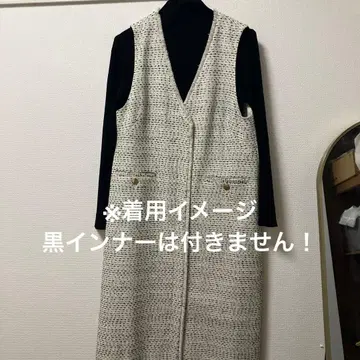 그린 라벨 릴랙싱 슬리브리스 트위드풍 원피스 화이트믹스