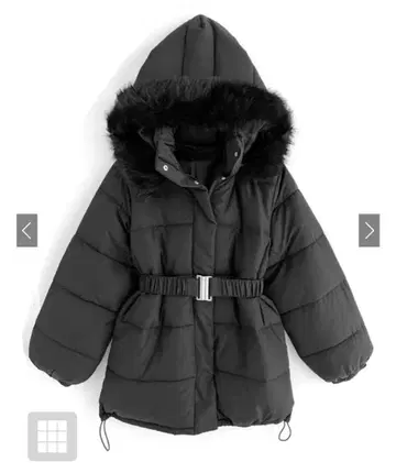 에코 퍼 후드 다운 재킷 블랙