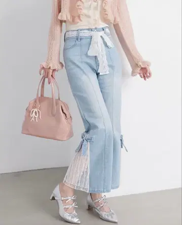 MAJESTIC LEGON 레이스 벨트 세트 밑단 리본 데님