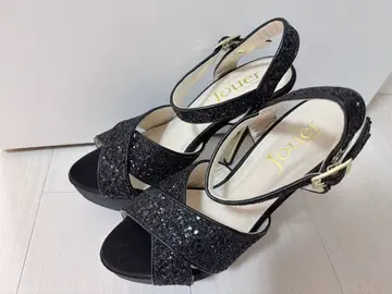 Jouer 라메 스트랩 샌들 블랙 하이힐 (24.5cm)