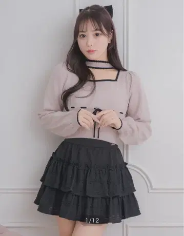 pium 초커 포함 바이컬러 리본 니트