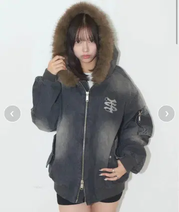 빈티지 스타일 TS 로고 데님 퍼 재킷