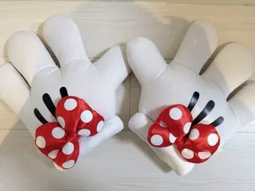 미니 마우스 손 모양 쿠션 빨간 리본