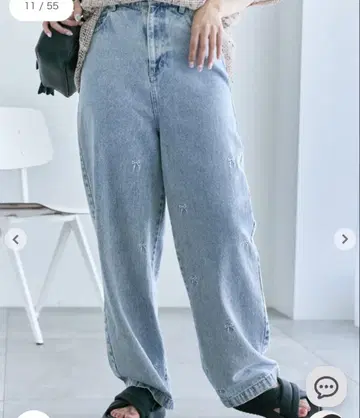 ehka sopo 리본 자수 스트레이트 데님 팬츠