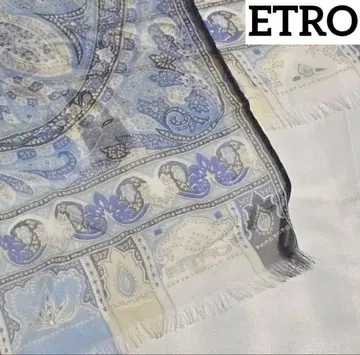 ETRO 쉬폰 페이즐리 무늬 실크 스톨 그레이 페일 블루