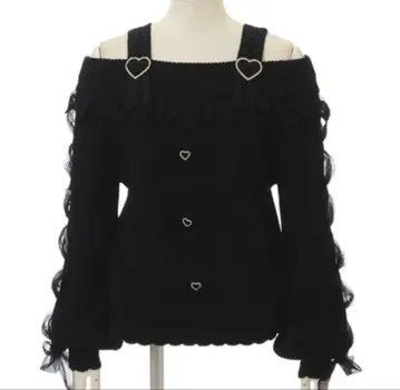 lizlisa 레이스업 슬리브 오프숄더 니트 블랙