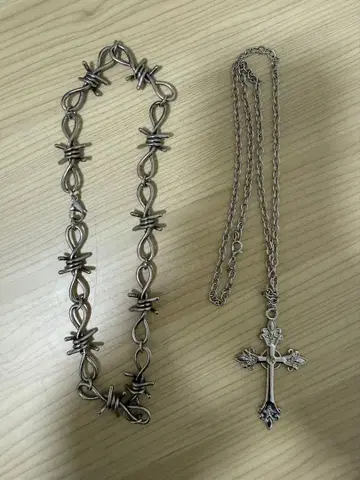 실버 바벨 디자인 목걸이 세트