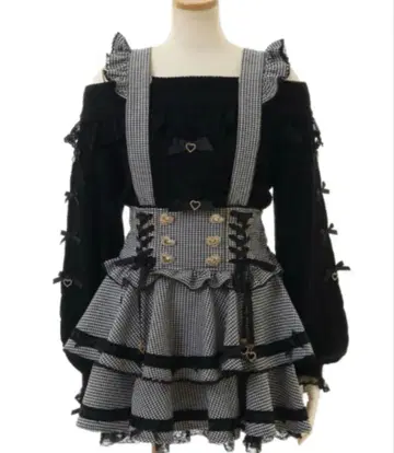 LIZLISA 사다리 리본 체크 티어드 치마바지