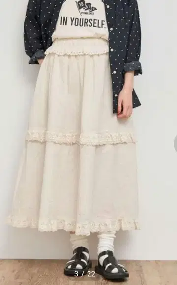 새상품 사만사 모스모스 도비 스트라이프 스캘럽 레이스 스커트