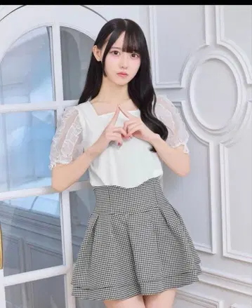 미셸 마카롱 슬림 레그 스커트 하운드투스 체크 패턴 M