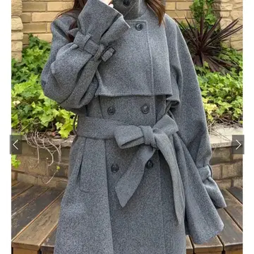 옷깃 2Way 리본 벨트 포함 페이크 울 트렌치코트