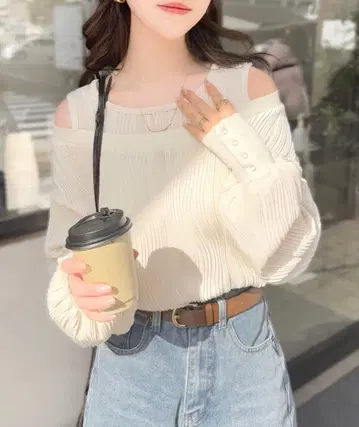 classicalelf 페이크 레이어드 오프숄더 웨이브 패턴 상의