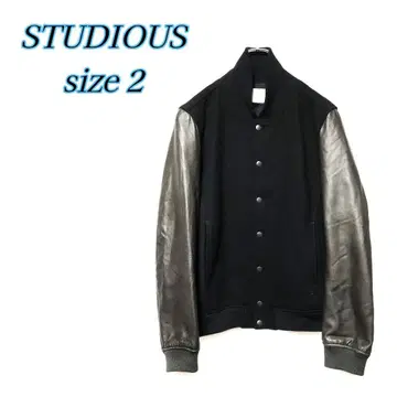 STUDIOUS 가죽 슬리브 멜톤 바시티 자켓 블랙 2