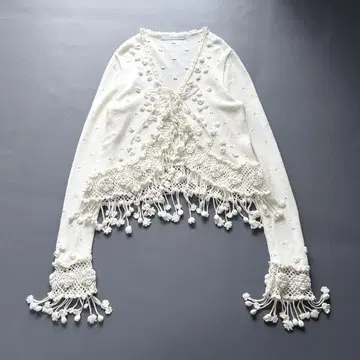 [새상품급] 핑크하우스 꽃 모티브 가디건 리본 입체 화이트