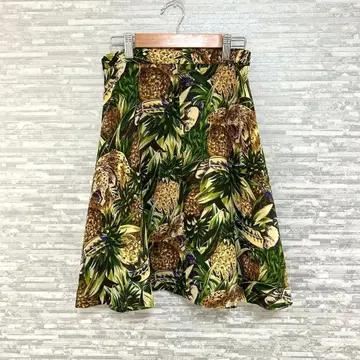 제트 컬렉션 트로피컬 올 패턴 미디 기장 스커트 M 빈티지 리조트