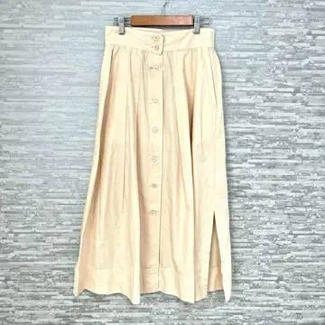 하자 특가 DRESSTERIOR 플레어 스커트 베이지 면 앞 버튼