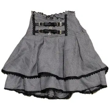 LIZLISA 2단 리본 벨트 스커트바지 하운드투스 체크 패턴 그레이