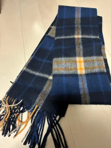 체크 무늬 머플러 네이비 오렌지