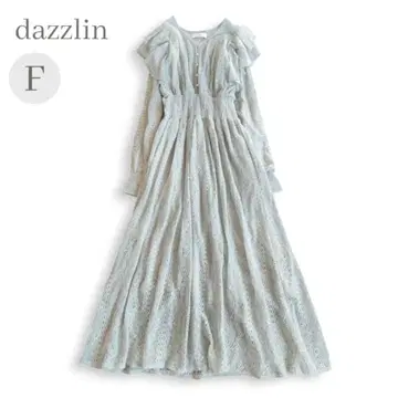 dazzlin 다즐린 전체 레이스 원피스 블루그린 긴팔 롱 플레어