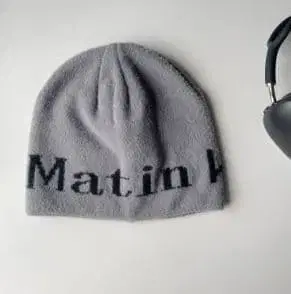 로고 니트 모자 그레이 비니