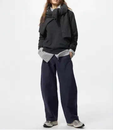 유니클로/저지 배럴 레그 팬츠/네이비 M