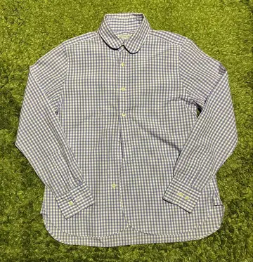 ANGLOBAL SHOP 하버색 깅엄 체크 셔츠 둥근 카라 긴팔