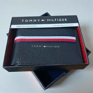 Tommy Hilfiger 접이식 지갑 컴팩트 심플 블랙 박스 포함 가죽
