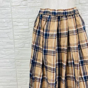 펠리시모 스커트 M 체크 무늬 허리밴딩 개더 [ 2672-19 ]