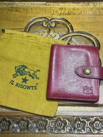 IL BISONTE 가죽 접이식 지갑 레드 수납 가방 포함