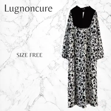 르농큐르 새상품 택 얇은 소재 보타니컬 모노톤 롱 원피스 페미닌 무드