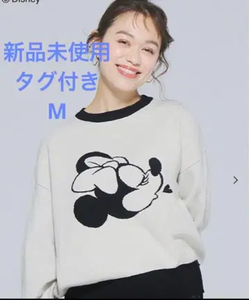 택 포함 미사용 새상품 coca 디즈니 더블 자카드 니트탑 아이보리