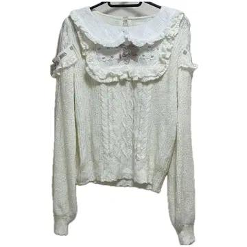 LIZLISA 스퀘어 요크 프릴 니트 화이트