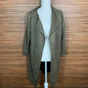 버튼리스 코트 아우터 자켓 M 사이즈 녹색 그린 벨트 없음