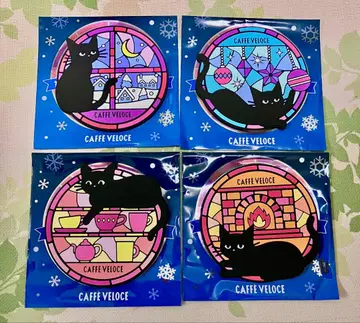 [ 4종 세트 ] CAFFE VELOCE 벨로체 블랙 고양이 러버 코스터