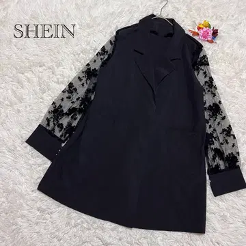 쉬인 롱 겉옷 L 자켓 꽃무늬 튤 소매 고급 루즈핏