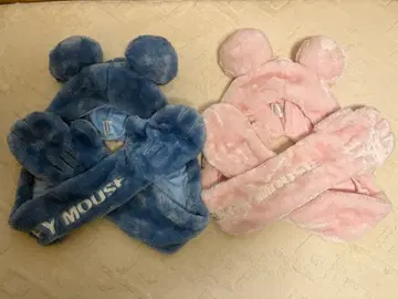 디즈니 미키 머플러 포함 팬캡 핑크 스카이블루 2종 세트