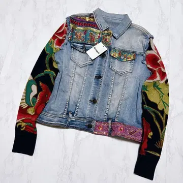 택 포함 새상품 Desigual 패치워크 데님 자켓 46