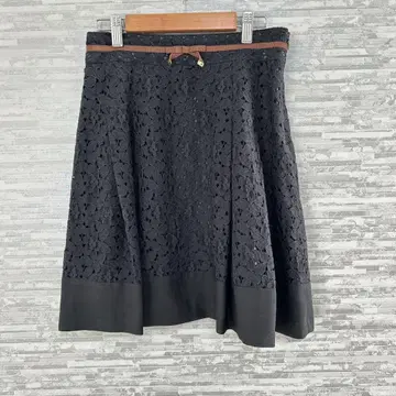 패턴 블랙 레이스 플레어 스커트 브라운 리본 청순 귀여운 통학