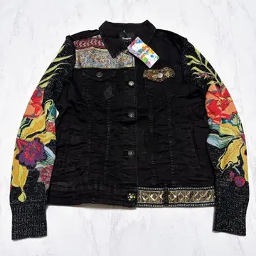 택 포함 새상품 Desigual 패치워크 데님 자켓 46 블랙